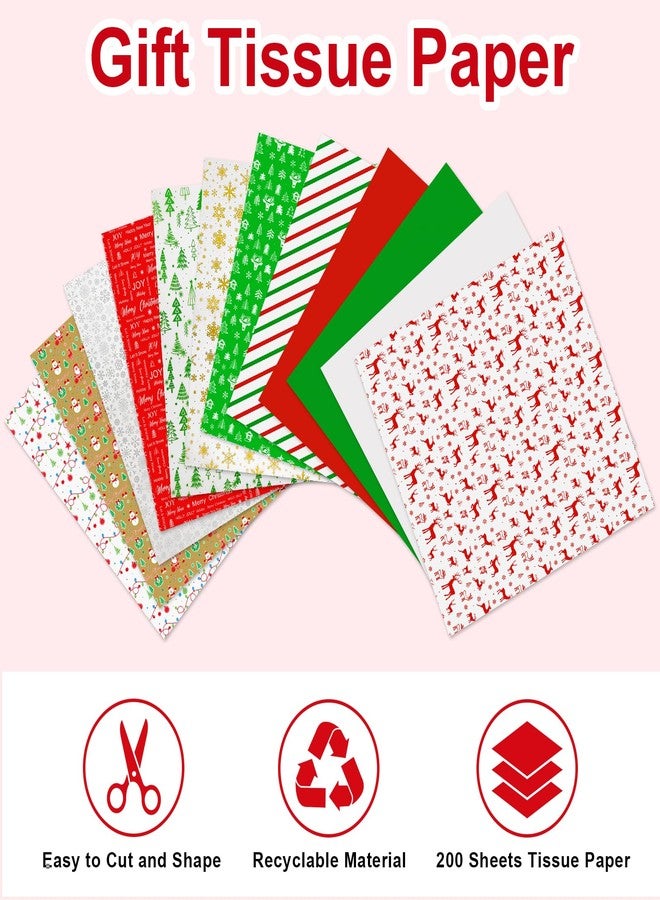 AORZIT 100 Pcs Christmas Tissue Paper for Gift Bags 20" x 20", AORZIT Christmas Wrapping Tissue Paper Assorted 10 Design for Xmas Gift Bags DIY Crafts Holiday Decor Packaging Party Supply - Image 2